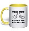 Mug with a colored handle THIS GUY LOVES HIS GIRLFRIEND yellow фото