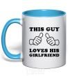 Mug with a colored handle THIS GUY LOVES HIS GIRLFRIEND sky-blue фото