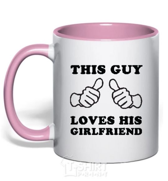 Mug with a colored handle THIS GUY LOVES HIS GIRLFRIEND light-pink фото