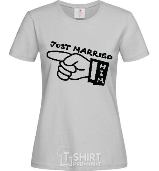 Women's T-shirt JUST MARRIED (HIM) grey фото