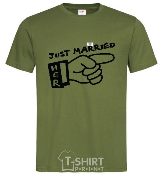 Мужская футболка JUST MARRIED (HER) Оливковый фото