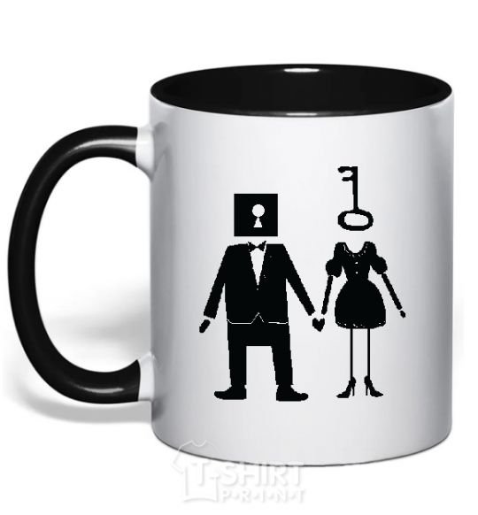 Mug with a colored handle A KEY and a LOCK black фото