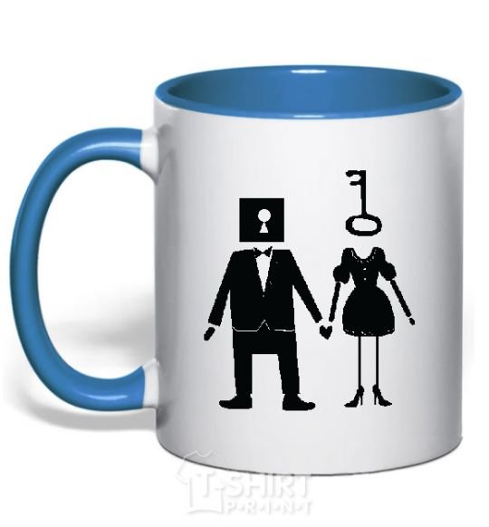 Mug with a colored handle A KEY and a LOCK royal-blue фото