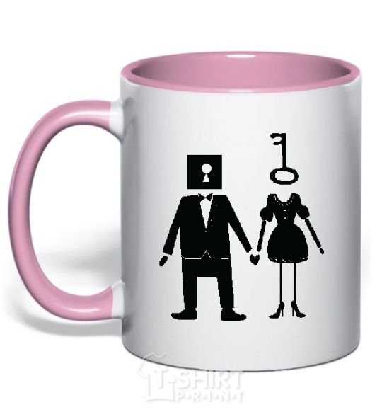 Mug with a colored handle A KEY and a LOCK light-pink фото