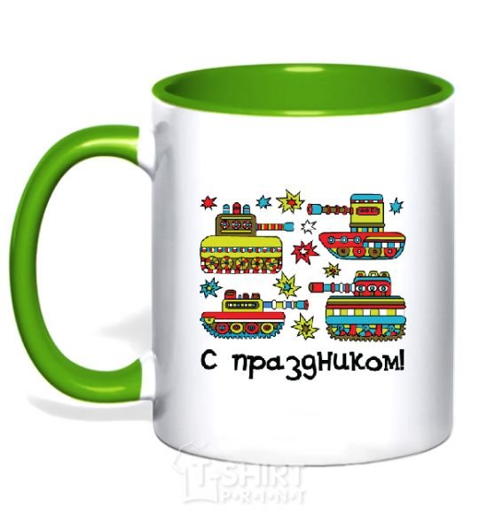Mug with a colored handle HAPPY HOLIDAYS!!! kelly-green фото