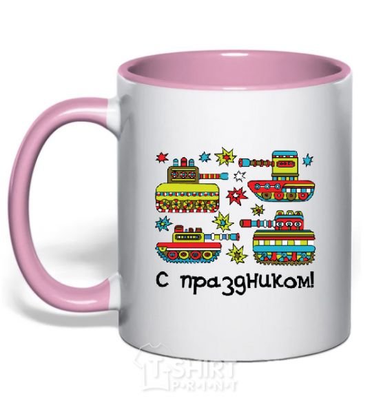 Mug with a colored handle HAPPY HOLIDAYS!!! light-pink фото