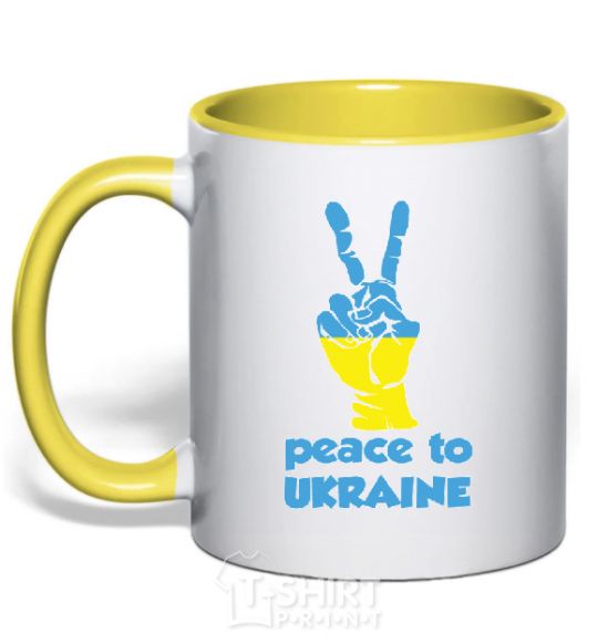 Mug with a colored handle Peace to Ukraine yellow фото