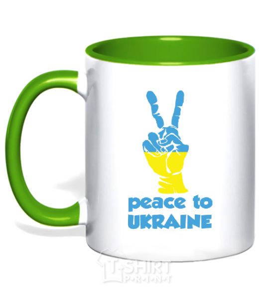 Mug with a colored handle Peace to Ukraine kelly-green фото