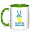 Mug with a colored handle Peace to Ukraine kelly-green фото