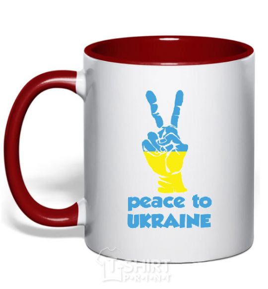 Mug with a colored handle Peace to Ukraine red фото