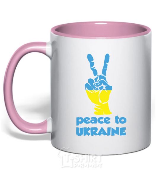 Mug with a colored handle Peace to Ukraine light-pink фото