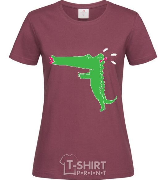 Women's T-shirt LOVE CROCODILES GIRL burgundy фото