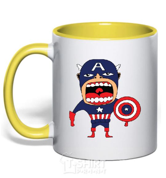 Mug with a colored handle CAPITAN AMERICA (Roberto Salvador) yellow фото
