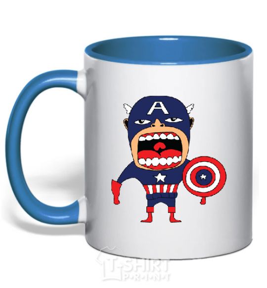 Mug with a colored handle CAPITAN AMERICA (Roberto Salvador) royal-blue фото