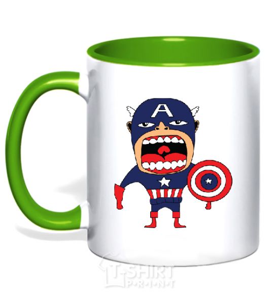 Mug with a colored handle CAPITAN AMERICA (Roberto Salvador) kelly-green фото