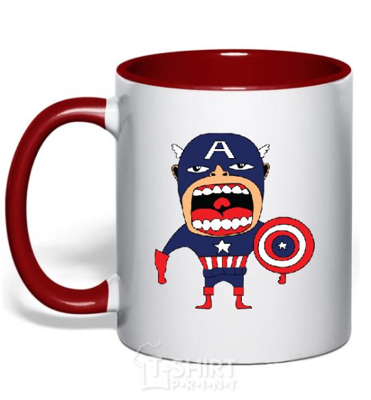 Mug with a colored handle CAPITAN AMERICA (Roberto Salvador) red фото