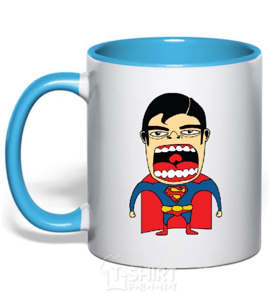 Mug with a colored handle SUPERMAN (Roberto Salvador) sky-blue фото