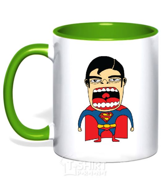 Mug with a colored handle SUPERMAN (Roberto Salvador) kelly-green фото