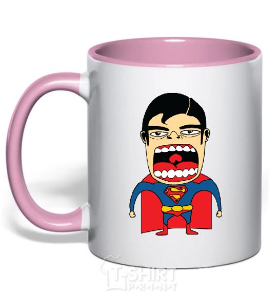 Mug with a colored handle SUPERMAN (Roberto Salvador) light-pink фото