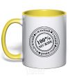 Mug with a colored handle 100% MAN yellow фото