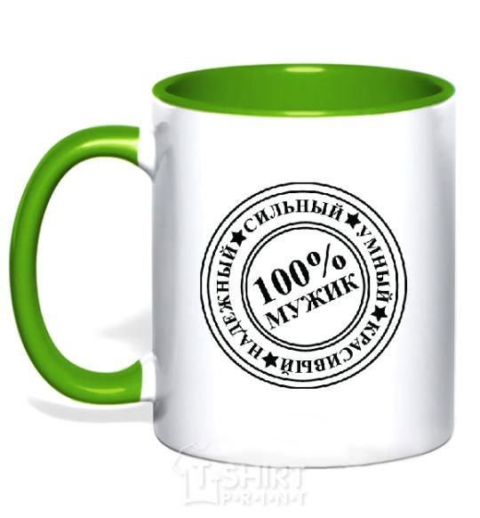 Mug with a colored handle 100% MAN kelly-green фото