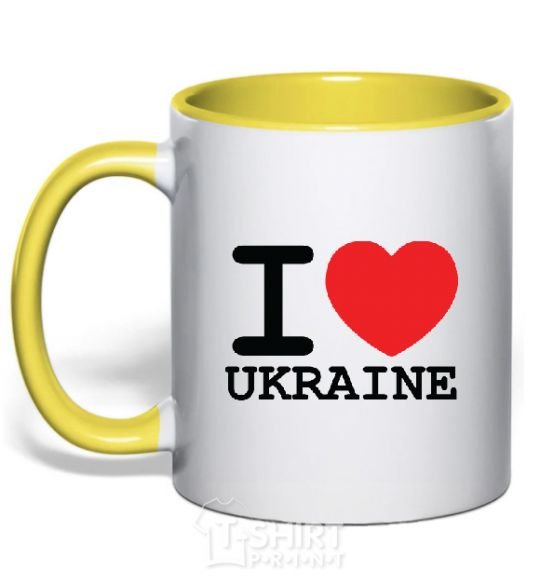 Mug with a colored handle I love Ukraine (original) yellow фото