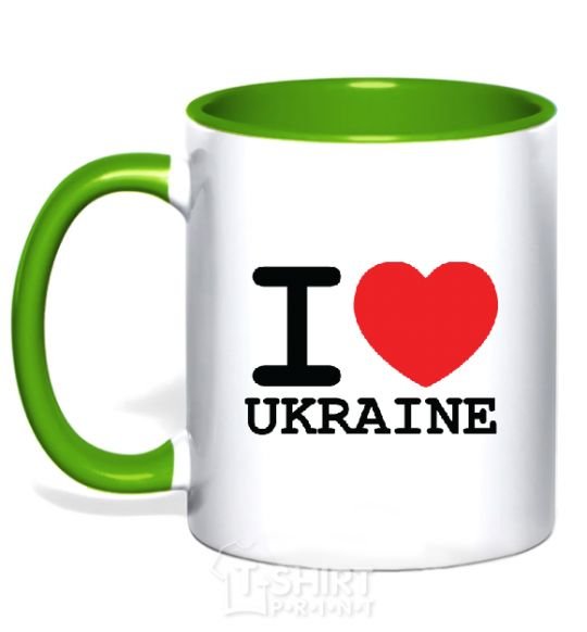 Mug with a colored handle I love Ukraine (original) kelly-green фото