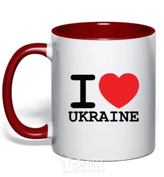 Mug with a colored handle I love Ukraine (original) red фото
