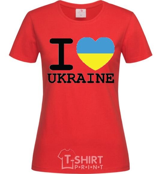 Women's T-shirt I love Ukraine (flag) red фото