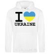 Men`s hoodie I love Ukraine (flag) White фото