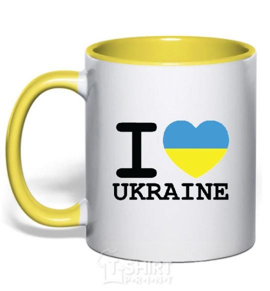 Mug with a colored handle I love Ukraine (flag) yellow фото