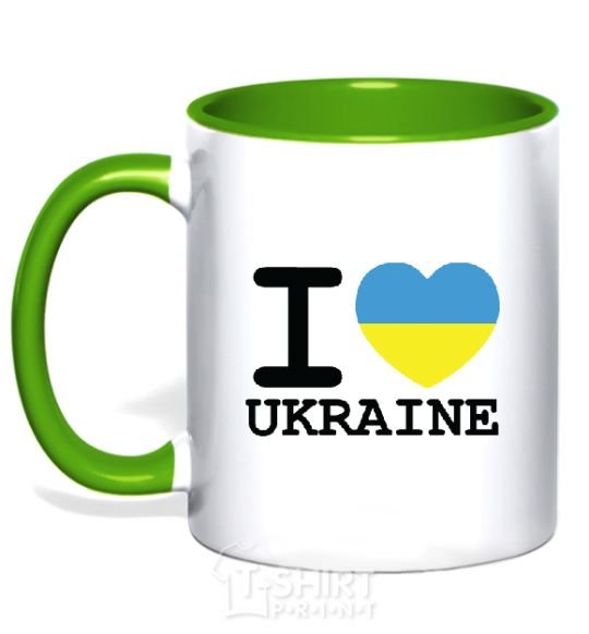 Mug with a colored handle I love Ukraine (flag) kelly-green фото