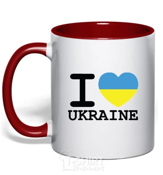 Mug with a colored handle I love Ukraine (flag) red фото