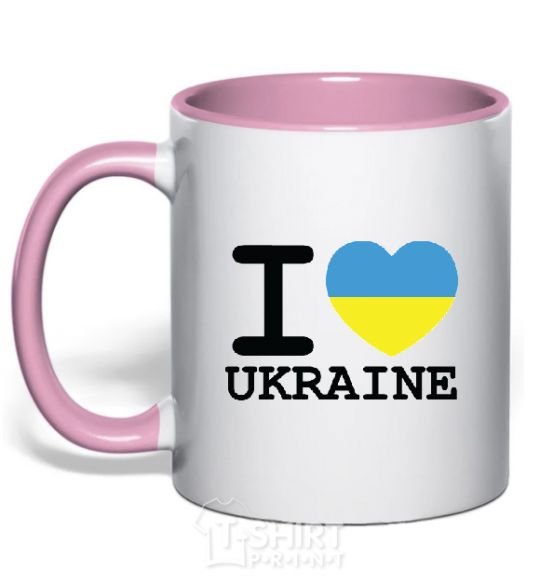 Mug with a colored handle I love Ukraine (flag) light-pink фото