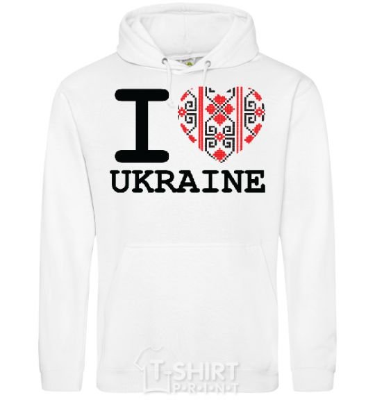 Men`s hoodie I love Ukraine (embroidery) White фото
