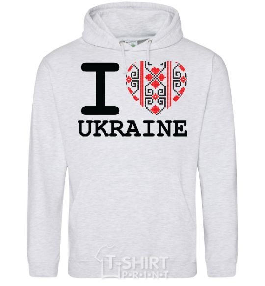 Men`s hoodie I love Ukraine (embroidery) sport-grey фото