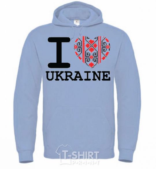 Men`s hoodie I love Ukraine (embroidery) sky-blue фото
