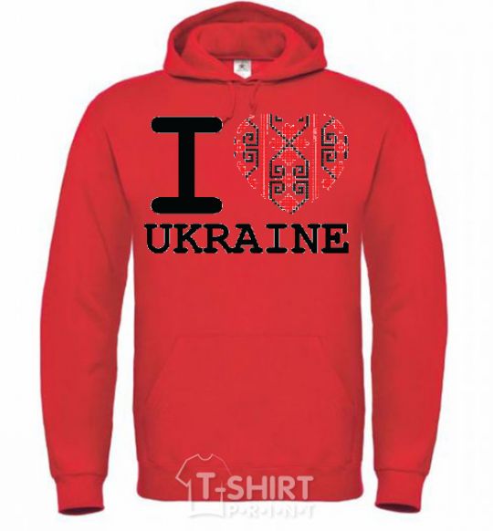 Мужская толстовка (худи) I love Ukraine (вишиванка) Ярко-красный фото