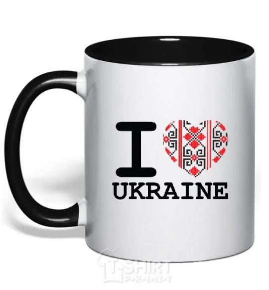 Чашка с цветной ручкой I love Ukraine (вишиванка) Черный фото