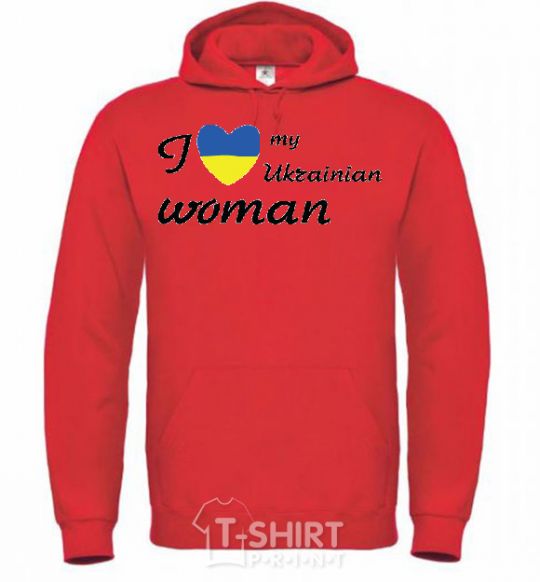 Men`s hoodie I love my Ukrainian woman bright-red фото