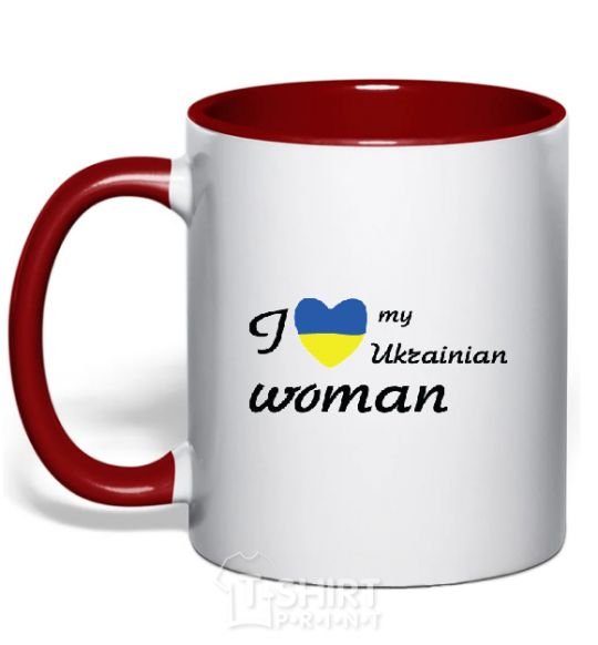 Mug with a colored handle I love my Ukrainian woman red фото
