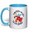 Mug with a colored handle Love is the power that gives you wings sky-blue фото