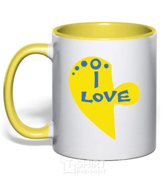 Mug with a colored handle I love patriot yellow фото