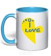 Mug with a colored handle I love patriot sky-blue фото