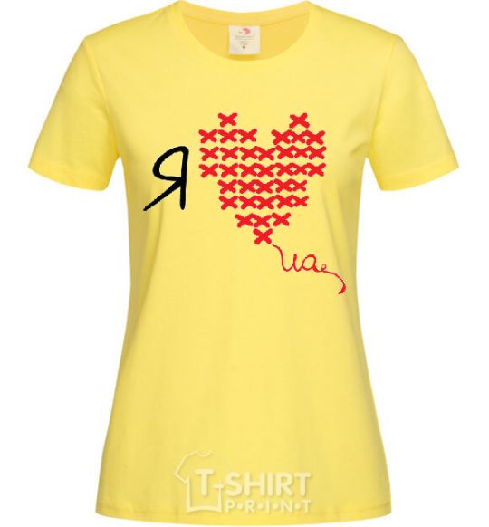 Women's T-shirt I love UA - cross stitch cornsilk фото