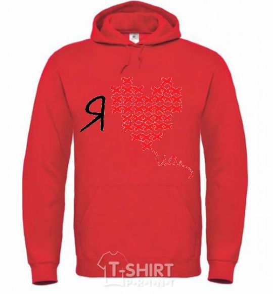 Men`s hoodie I love UA - cross stitch bright-red фото