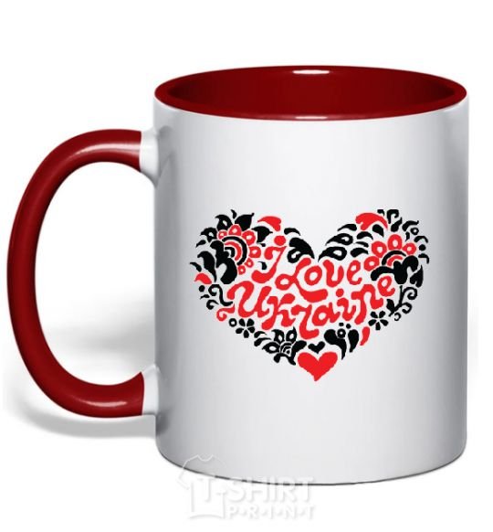 Mug with a colored handle I love Ukraine Logo red фото
