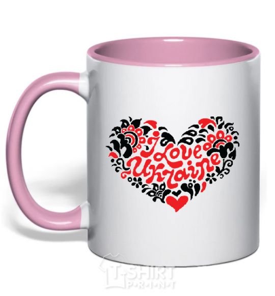 Mug with a colored handle I love Ukraine Logo light-pink фото