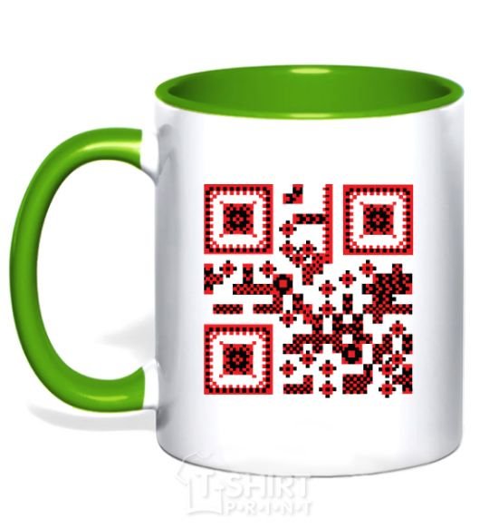 Mug with a colored handle QR code of Ukraine kelly-green фото