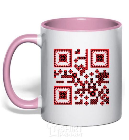 Mug with a colored handle QR code of Ukraine light-pink фото